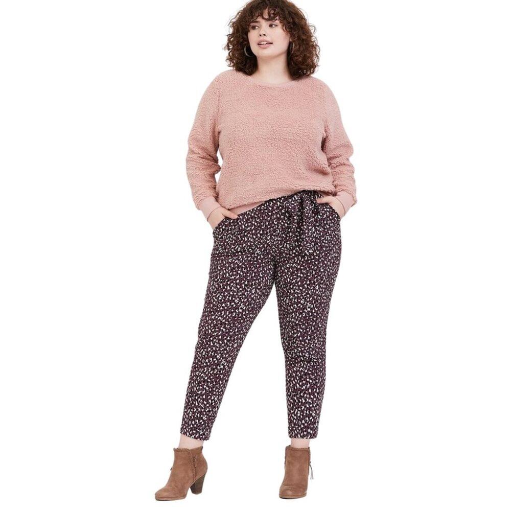 Torrid Pull-On Taper Stretch Crepe High-Rise Tie-Front Pant in Purple Le…
